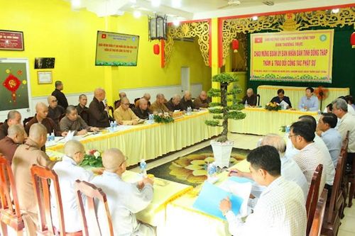 Đồng Tháp: Ban Trị sự GHPGVN tỉnh tiếp đoàn liên ngành trao đổi các công tác hành chính Giáo hội