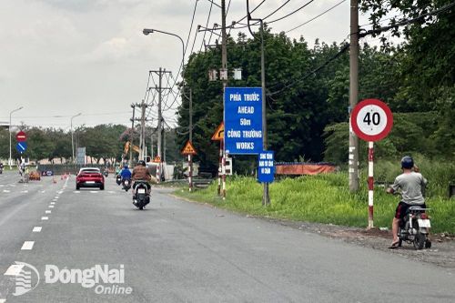 Giới hạn tốc độ 40km/h trên quốc lộ 1 qua thị trấn Trảng Bom để thi công thoát nước