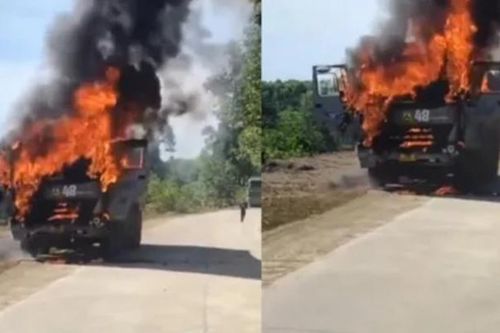 Hà Tĩnh: Xe tải chở đất cho dự án cao tốc bốc cháy khi đang lưu thông