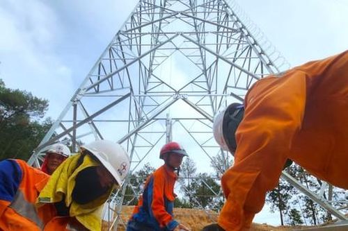 Công nhân mướt mồ hôi dựng cột điện 500kV mạch 3 dưới nắng nóng 40 độ C