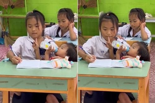 Dân Thái Lan thích thú với clip học sinh lớp 5 bế em trong lớp