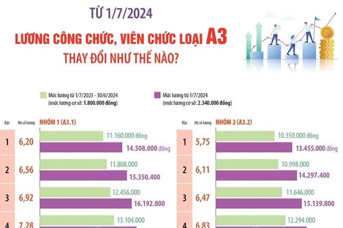 Từ 1/7/2024, lương công chức, viên chức loại A3 thay đổi như thế nào?