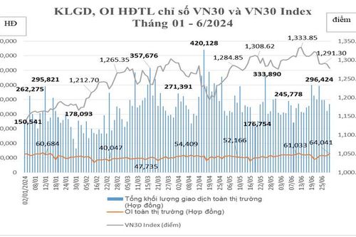 Chỉ số VN30 tăng 2,98% trong tháng 6