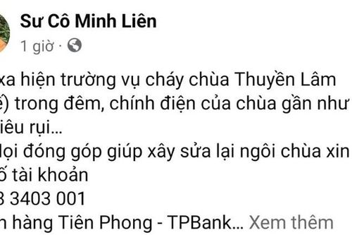 Chùa Thuyền Lâm không kêu gọi quyên góp qua mạng xã hội