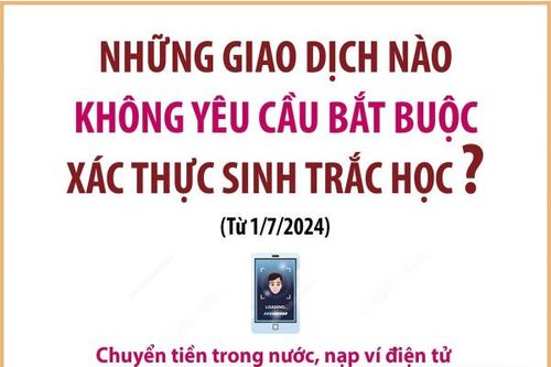 Những giao dịch nào không yêu cầu bắt buộc xác thực sinh trắc học từ 1/7/2024?