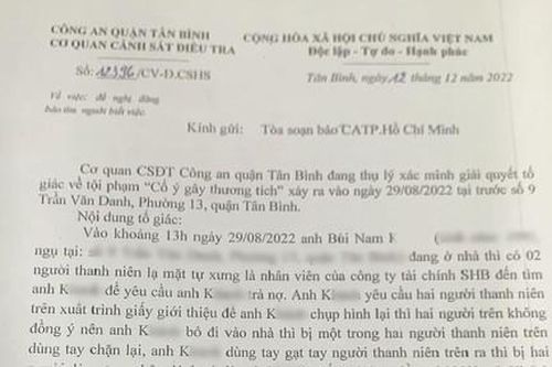 CAQ.Tân Bình: Tìm nhân chứng vụ nhóm xưng nhân viên công ty tài chính đánh người