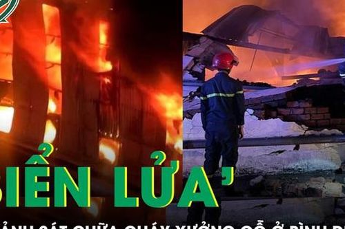 100 chiến sĩ khống chế 'biển lửa' bao trùm nhà xưởng gỗ ở Bình Dương