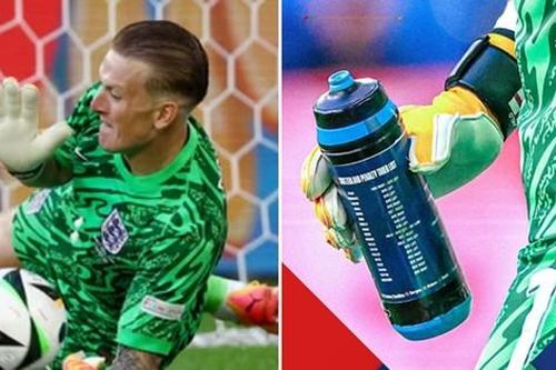 Bình nước của thủ môn ĐT Anh Jordan Pickford có 2 từ đặc biệt mang lại chiến thắng