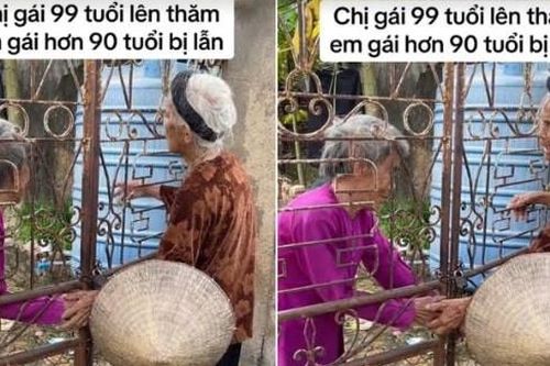 Cụ bà 99 tuổi đến thăm em gái 90, cuộc trò chuyện qua cánh cổng gây xúc động