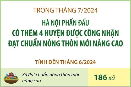 Trong tháng 7/2024: Hà Nội phấn đấu có thêm 4 huyện đạt chuẩn nông thôn mới nâng cao