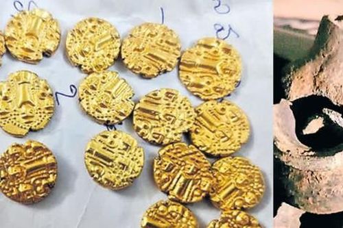 Đào đất trên cánh đồng, tìm thấy chiếc bình chứa đầy vàng