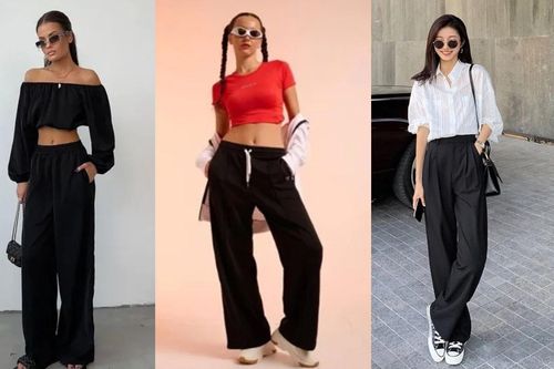 Phối đồ đẹp với quần ống rộng màu đen