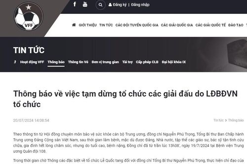 VFF thông báo tạm dừng tổ chức các giải bóng đá kể từ ngày 20/7