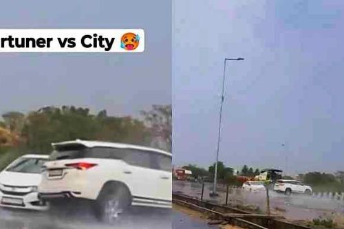 Toyota Fortuner và Honda City trượt bánh mất kiểm soát trên đường mưa ướt