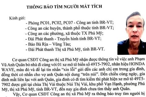 Thông báo tìm người mất tích