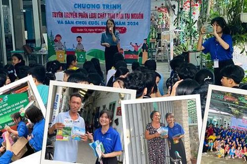 Thanh niên tình nguyện hăng hái ra quân tuyên truyền phân loại rác thải tại nguồn