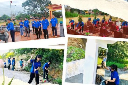 Đoàn viên thanh niên tham gia chỉnh trang đền thờ, khu tưởng niệm anh hùng liệt sĩ