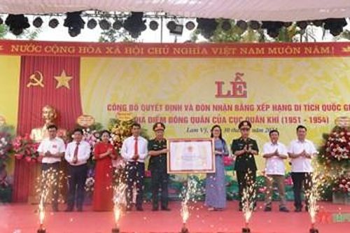 Đón nhận Bằng di tích lịch sử cấp Quốc gia 'Địa điểm đóng quân của Cục Quân khí giai đoạn 1951-1954'