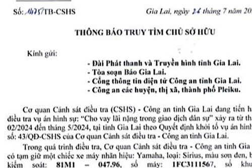 Thông báo tìm chủ sở hữu phương tiện BKS 81M1-047.96