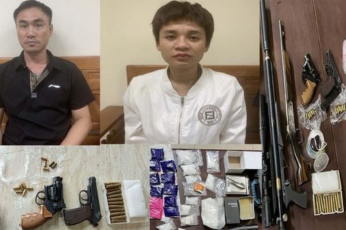 Vợ chồng hờ buôn ma túy 'găm' nhiều súng, lựu đạn trong nhà