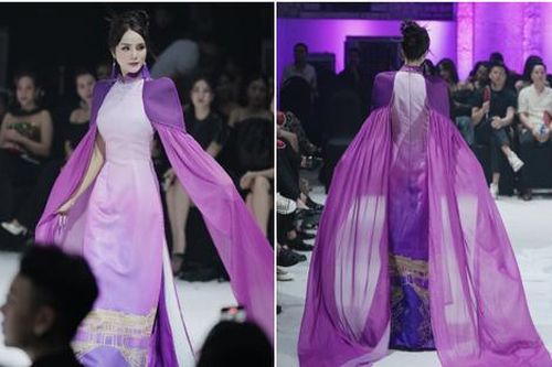 Hoa khôi Trà My thướt tha trong tà áo dài tím mộng mơ đẹp như bức ký họa