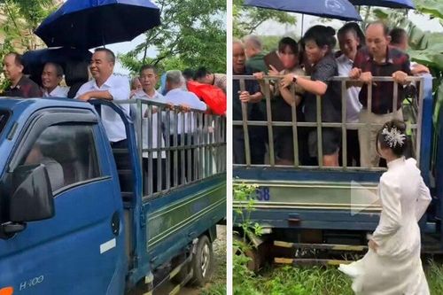 Đám hỏi ở Vĩnh Phúc gây sốt mạng khi cả nhà trai đi xe tải 'mui trần'
