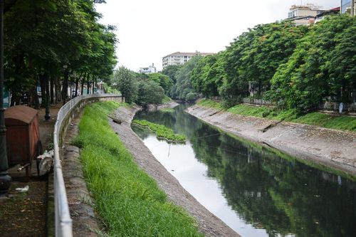 Sau vài ngày chuyển màu xanh, nước sông Tô Lịch lại đen kịt, bốc mùi hôi thối