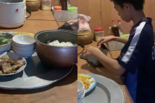 Clip cậu bé 8 tuổi nấu ăn chờ mẹ về 'đốn tim' cộng đồng mạng