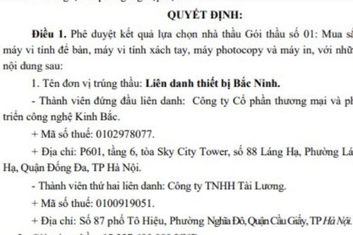 Liên danh Kinh Bắc - Tài Lương trúng Gói thầu mua sắm tập trung tại Bắc Ninh