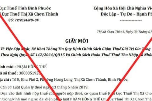 Bình Phước: Cảnh giác giả mạo giấy mời của cơ quan thuế để lừa đảo