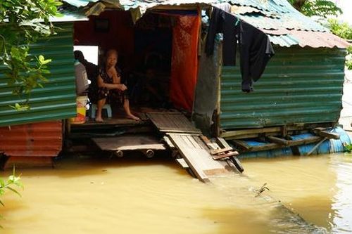 Nhiều nhà dân ven sông Hồng ngập trong 'biển' nước do thủy điện xả lũ