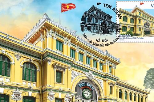 Tòa nhà Bưu điện TPHCM lên tem bưu chính phát hành chung ASEAN