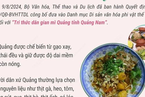 Mỳ Quảng được công nhận là Di sản Văn hóa Phi vật thể Quốc gia