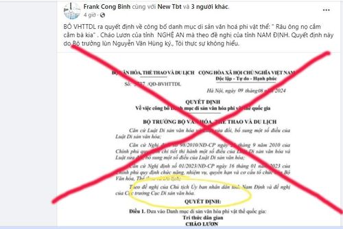 Thông tin 'Cháo lươn Nghệ An' trở thành di sản văn hóa phi vật thể là sai sự thật