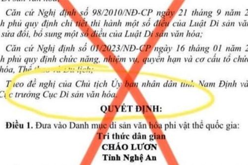 Bộ Văn hóa đề nghị xử lý thông tin xuyên tạc về 'cháo lươn Nghệ An'