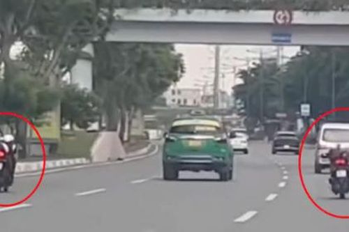 Công an làm việc với nhóm nằm trên yên xe chạy tốc độ cao ở đường Phạm Văn Đồng