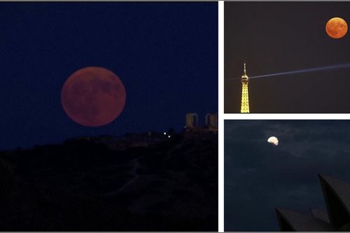 Video Siêu Trăng huyền ảo lướt qua Đền Poseidon, Tháp Eiffel và Nhà hát Opera Sydney