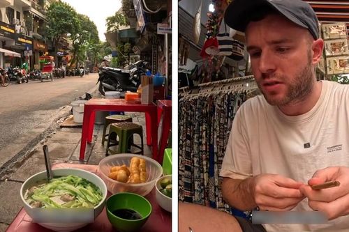 Khách Tây lần đầu thử món bún 'ngứa lưỡi' ở vỉa hè Hà Nội, xuýt xoa khen ngon