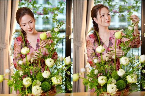 Đan Lê như 'tiên nữ' khi cắm hoa sen
