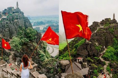 Ninh Bình: Du khách đến Hang Múa để 'bắt trend' chụp hình cùng cờ Tổ quốc