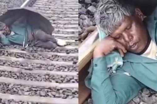 Người đàn ông ngủ quên trên đường ray, tàu hỏa lao tới vẫn không biết