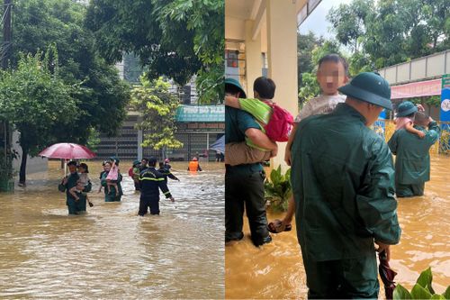 Giải cứu 8 trẻ mầm non mắc kẹt ở trường khi lũ về