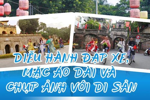 Hàng trăm người diễu hành, 'check-in' với áo dài tại các di sản Hà Nội