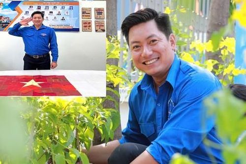 Thủ lĩnh Đoàn đất Thủ ghép hình cờ Tổ quốc bằng chứng nhận hiến máu mừng lễ 2/9
