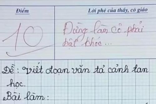Bài văn tả cảnh tan học nhận điểm 10, cô giáo không kìm được nước mắt