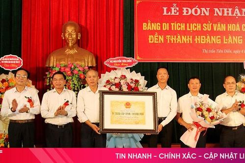 Đón bằng di tích lịch sử văn hóa cấp tỉnh đền Thành Hoàng làng Đông
