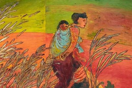 Nét đẹp buôn làng Tây Nguyên qua tranh sơn mài