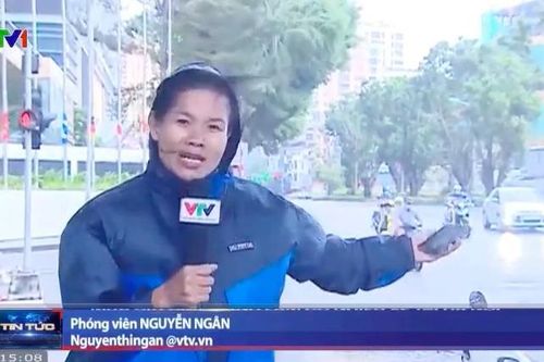 Xúc động hình ảnh MC Nguyễn Ngân VTV đối mặt gió bão để lên hình trực tiếp