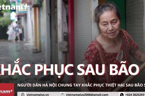 Hà Nội: Người dân đổ ra đường cùng chung tay khắc phục hậu quả bão số 3