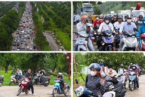 Đại lộ Thăng Long: Đi gần hai tiếng chưa tới cơ quan, người dân dựng xe trên vỉa hè 'tránh tắc'